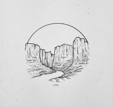 Desert Sunrise Tattoo, Big Bend National Park Tattoo, Grand Canyon Drawing Easy, Grand Canyon Sketch, Canyonlands Tattoo, Zion Mountain Tattoo, Canyon Drawing Simple, Desert Inspired Tattoos, Grand Canyon Tattoo Ideas Simple