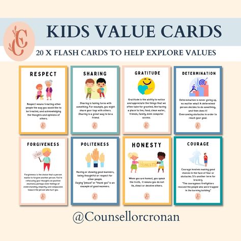 Character Values, Therapist Tools, Values Education, Social Emotional Development, Therapy Office Decor, Right Or Wrong, Personal Values, Child Therapy, Moral Values