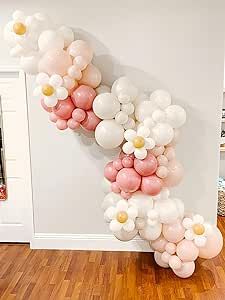 Daisy Balloon Arch Garland Kit -120pcs Flower Balloon Arch, Groovy Balloon Arch for Baby Shower Birthday, Pastel Pink Spring Balloons Arch for Girl Pastel Balloon Arch With Flowers, Groovy Balloon Arch, Daisy Balloon Arch, Spring Balloons, Flower Balloon Arch, Daisy Balloons, Daisy Baby Shower, Balloons Arch, 1st Birthday Balloons