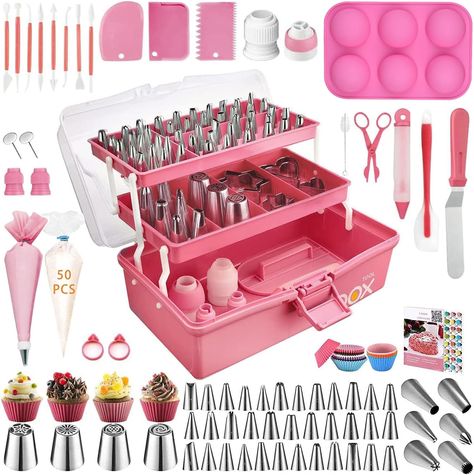 Boyun Cake Decorating Tools Supplies Kit: 236pcs Baking Accessories with Storage Case - Piping Bags and Icing Tips Set - Cupcake Cookie Frosting Fondant Bakery Set Beginners or Professional (PINK) Piping Bag Tips, Baking Tools And Equipment, 2025 Wishlist, Frosting Fondant, Cake Sizes And Servings, Cupcake Cookie, Fondant Tools, Tiny Room, Icing Tips