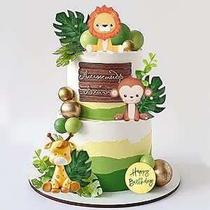 Giraffe Topper, Jungle Theme Cakes, Birthday Deco, Animal Theme Birthday, Jungle Cake, Safari Cakes, Safari Theme Party, Cake Decorating Kits, Baby Shower Supplies