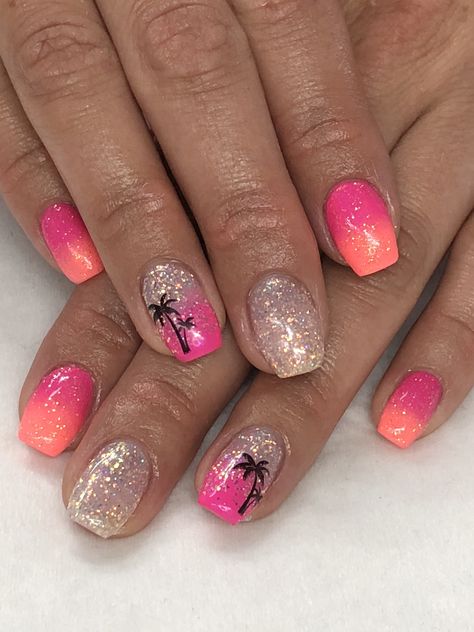 Tropical Vacation Ombré Gel Nails Light Elegance Playful Pink, Tail-gator, Bee in your Bonnet Nail Ideas For Cancun, Tropical Shellac Nails, Pedicures For Hawaii, Spring Break Beach Nails, Beach Vacay Nails Acrylic, Pink Cruise Nails, Honeymoon Nails Beach, Cruise Nails Mexico, Beach Vacation Nails 2022