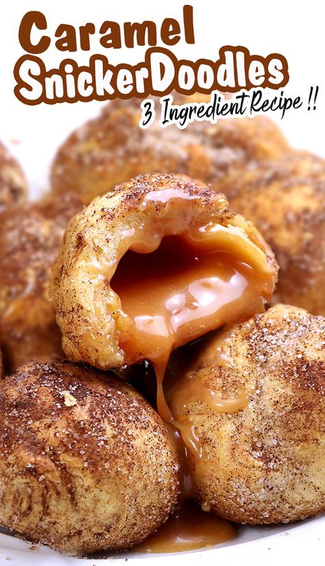 Caramel Snickerdoodle Bombs - Cakescottage Caramel Bites Recipes, Recipe With Caramel Bits, Recipes Using Caramels, Caramel Biscuits Recipe, Recipes With Caramel Bits, Recipes With Kraft Caramels, Recipes Using Caramel Bits, Carmel Snickerdoodles, Salted Caramel Bits