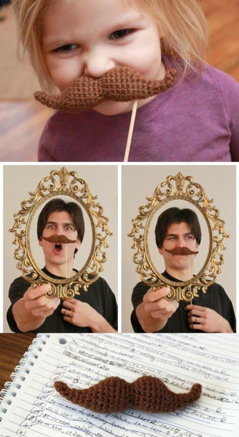 Free crochet pattern for a moustache/mustach. Fun for playtime and photo booths! Mustache Crochet Pattern, Crochet Moustache Free Pattern, Crochet Mustache Pattern Free, Crochet Mustache Pattern, Crochet Mustache, Crochet Beard, Crochet A Bear, Bear Ideas, Cutest Crochet