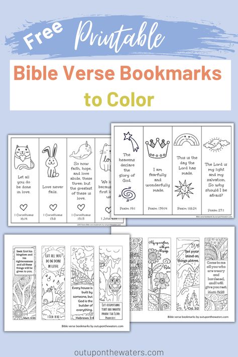 These Bible verse coloring bookmarks are great for adults, kids, and teens alike. Use as a Sunday school craft, ministry resource, during family Bible study time, or wherever else you can think of. These Christian bookmarks are great little reminders of God's Word. Includes love themed coloring bookmarks, Psalm bookmarks to color, and a set of Scripture coloring bookmarks for older kids and adults. Free printable. Sunday Activities Families, Bible Is God's Word Craft, Christian Coloring Pages Free Printable, Diy Bible Bookmarks Craft Ideas, Sunday School Printables Free, Bible Crafts For Adults, Bible Studies For Kids, Homeschool Bible Study For Kids, Bible Bookmark Craft