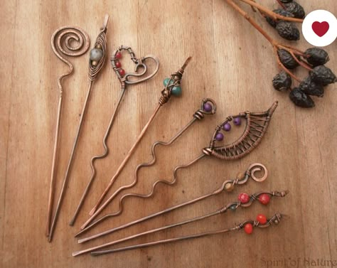 Hair Pins Diy, Copper Wire Crafts, Copper Wire Art, Wire Wrap Jewelry Designs, Wire Wrapped Jewelry Diy, Wire Wrapped Jewelry Tutorials, Bijoux Fil Aluminium, Hair Fork, Wire Jewelry Designs