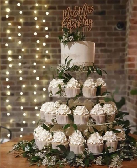 Cupcakes - Cupcake Elegance Wedding Cupcake Tower, 25th Anniversary Party, Boda Ideas, Cupcake Tower, Wedding Items, December Wedding, Wedding Cakes With Cupcakes, Cream Wedding, Simple Wedding Cake