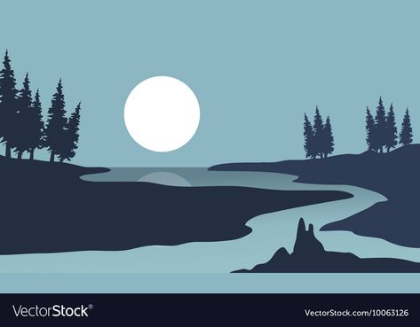 River Silhouette, Aba Classroom, Person Silhouette, Landscape Silhouette, Easy Landscape, Moon Landscape, Landscape Vector, 6th Form, Wood Illustration