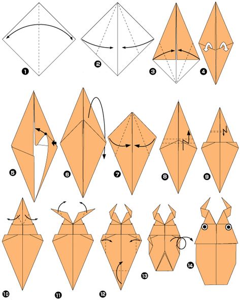 Origami of beetle Bug Origami, Origami Beetle, Origami Bugs, Origami Insects, Origami Tutorial Easy, Paper Folding Crafts, Beetle Art, Creative Origami, Origami Diagrams