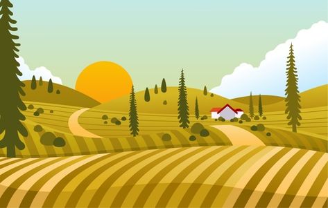 Fall Storytime, Hospital Mural, Cartoon Mountain, Hill Landscape, Boat Illustration, Forest Scenery, Landscape Elements, Green Field, Sunset View