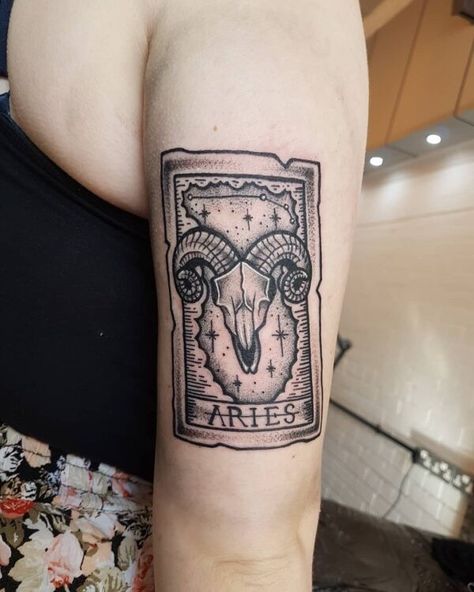 Aries Tarot Card Tattoo, Aries Tattoo Sleeve, Aries Tattoo For Women, Aries Tarot Card, Aries Tattoos, Aries Tarot, Tattoo On Arm, Tarot Card Tattoo, Aries Tattoo