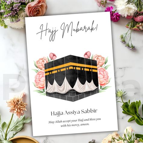 Hajj Mubarak Islamic Editable Name Greeting Card Template, Hajj Mabrook, Muslim Celebration, Eid Gift Kaaba, Umrah, Printable Pilgrimage Hajj Mubarak, Eid Gift, Greeting Card Template, Eid Gifts, Pilgrimage, Digital Products, Invitation Paper, Card Template, Invitation Template