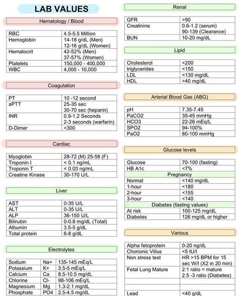 Lab Values #medschool #doctor #medicalstudent - Image Credits: Amber Hematology Lab Notes, Laboratory Values Nursing, Nursing Labs And Meanings, Medical Labrotary, Normal Lab Values Nursing, Lab Test Medical, Lab Values Nursing Mnemonics, Lab Values Nursing, Med Lab Tech