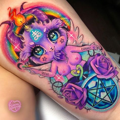 💖 ♡ 𝐋𝐚𝐮𝐫𝐚 𝐀𝐧𝐮𝐧𝐧𝐚𝐤𝐢 ♡ 💖 on Instagram: “💖🐐Kawaii AF Baphomet 🐐💖 . “The best-known modern image of Baphomet was drawn in 1856 by the French occultist Eliphas Levi, in his book…” Demon Tattoos, Cute Baphomet, Laura Anunnaki, Underarm Tattoo, Cute Demon, Satanic Tattoos, Neon Tattoo, Mexican Tattoo, Jewel Tattoo