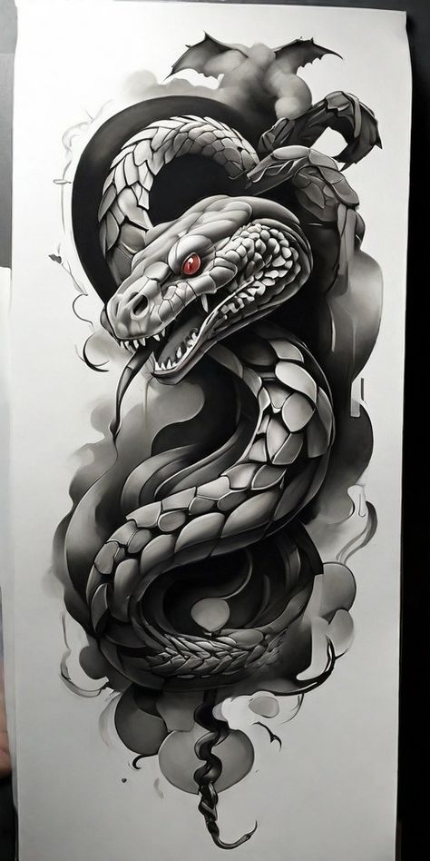 Snake Cover Up Tattoo, Snek Tattoo, Snake Arm Tattoo, Snake Demon, Snake Artwork, Snake Tattoo Ideas, Snake Face, Revival Tattoo, Cobra Tattoo