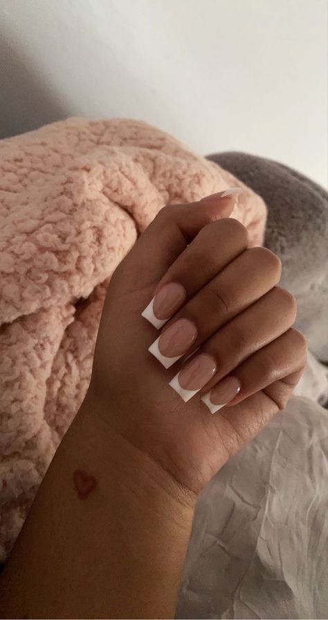 French Tip Square Acrylic Nails Short, Acrylic Nail Designs Short Square French Tip, Tapered Square Nails Short French Tip, Short Taper Square Acrylic Nails, Acrylic Nails Ideas Short French Tip, Shorties French Nails, French Acrylics Square, French Too Short Nails, Taper Square French Tip