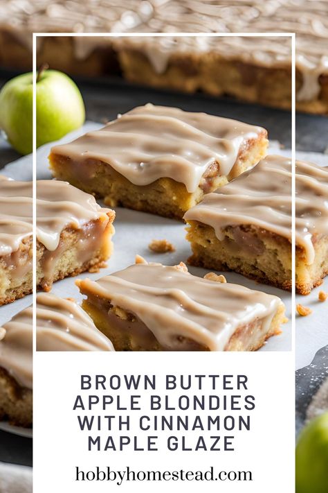 Brown Butter Apple Blondies with Cinnamon Maple Glaze Brown Butter Apple Blondies, Caramel Apple Blondies, Apple Blondies Recipe, Apple Blondies, Butter Caramel, Fall Baking Recipes, Seasonal Desserts, Blondies Recipe, Cookie Bar