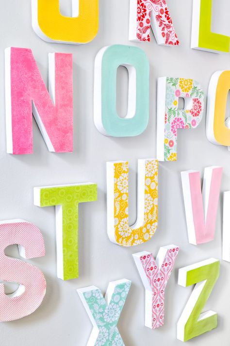 Painted Alphabet Letters For Nursery, Diy Wall Letters, Diy Letter Ideas, Diy Letter Decor, Wood Letters Diy, Paper Mache Wall Art, Alphabet Wall Decor, Letters Wall Decor, Nails Tools