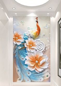 Peacock Mural, Drywall Art, Mural Art Design, Colorful Room Decor, Flower Painting On Canvas, Aj Wallpaper, Peacock Wall Art, Peacock Painting, Wall Painting Decor