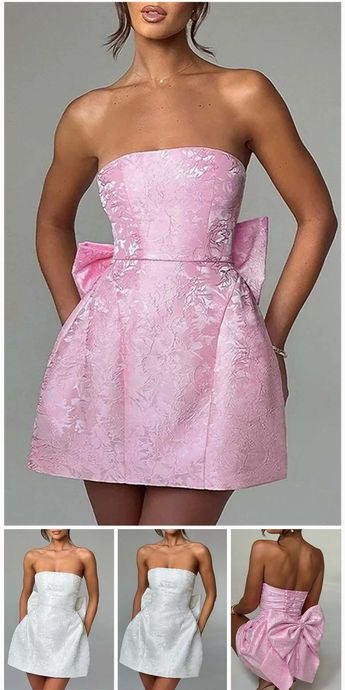 Sexy Solid Patchwork Backless With Bow Strapless A Line Dresses Short Elegant Dresses, Glam Dress Short, Celebrity House, Beautiful Ankara Gowns, Dresses Bow, Grad Outfits, Elegant Dresses Short, Fiesta Outfit, Line Dresses