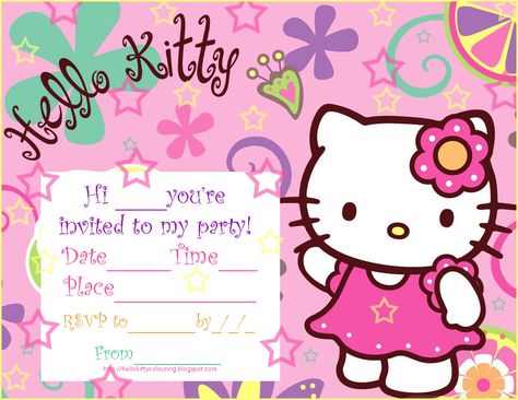 Kitty Birthday Invitations, Hello Kitty Invitation Card, Printable Hello Kitty, Hello Kitty Birthday Invitations, Hello Kitty Baby Shower, Cat Birthday Party Invitations, Create Birthday Invitations, Hello Kitty Invitations, Birthday Card Template Free