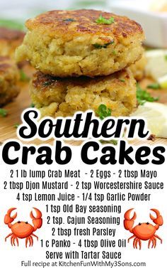 Southern Crab Cakes, Crab Cake Recipes, Recipes Southern, Crab Meat Recipes, Crab Dishes, Crab Cake Recipe, Recipes Yummy, Pound Cakes, Crab Recipes