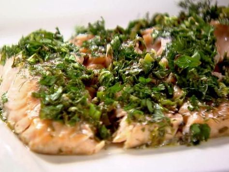 Roasted Salmon Recipes, Oven Roasted Salmon, Green Herbs, Ina Garten Recipes, Herb Recipes, Roasted Salmon, Fish Dishes, Seafood Dishes, Salmon Recipes