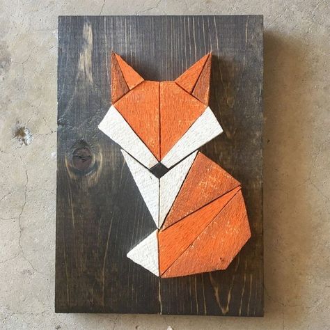 Tre Kunst, Geometric Fox, Wood Art Diy, Wood Projects For Beginners, Wood Wall Art Diy, Wood Art Projects, Pola Sulam, Wall Art Diy, Wood Creations