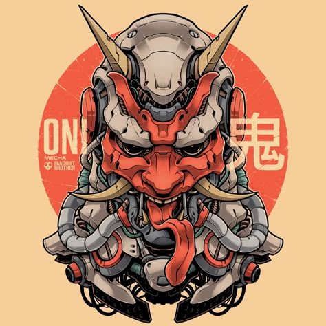 Oni Mecha, Mecha Tattoo, Mecha Artwork, Mecha Illustration, Hannya Maske, Oni Art, Japanese Mask Tattoo, Mecha Art, Sketch Quotes