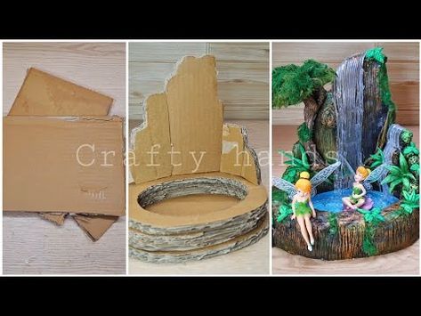 (21052) Create a stunning artificial Waterfall at home |cardboard & wall putty DIY - YouTube Cardboard Waterfall, Waterfall At Home, Fairy Projects, Artificial Waterfall, Cardboard Wall, Fairy Garden Crafts, Diy Youtube, How To Make Diy, Cardboard Crafts