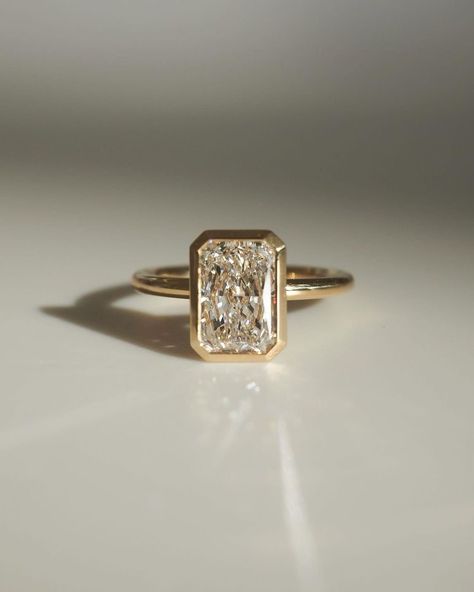 Radiant Bezel, Elongated Radiant, Radiant Cut Ring, Radiant Cut Moissanite Engagement Ring, Radiant Engagement, Radiant Cut Rings, Radiant Cut Engagement Rings, Ring Inspo, Radiant Engagement Rings