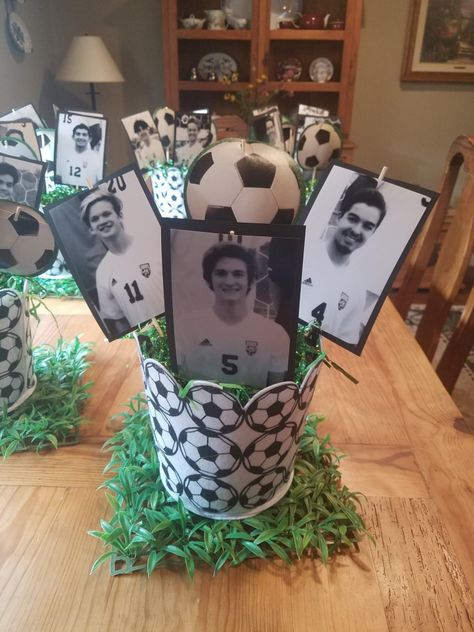 Soccer Banquet decor using Dollar store items ⚽️ Soccer Banquet Ideas Table Decorations, Soccer Banquet Centerpieces High Schools, Soccer Party Centerpieces, High School Soccer Banquet Ideas, Soccer Graduation Party Ideas, Soccer Banquet Decorations, Soccer Centerpiece Ideas, Soccer Banquet Ideas, Soccer Banquet Centerpieces