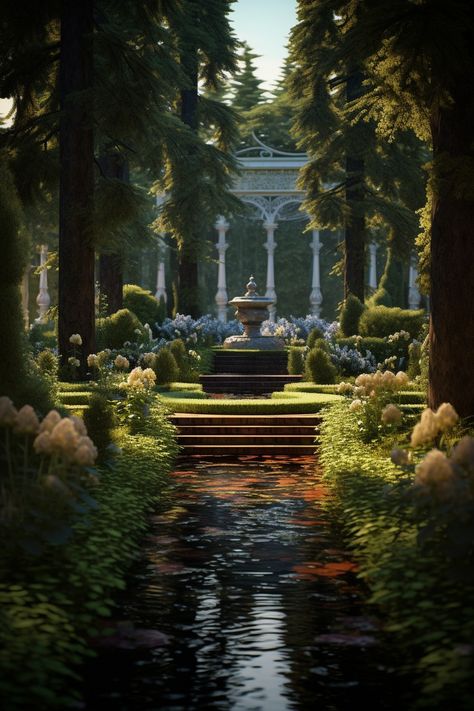 Fantasy Mansion Aesthetic, Castle Garden Fantasy Art, Fantasy Castle Garden, Medieval Garden, Jungle Background, Witchy Garden, Palace Gardens, Fantasy Garden, Faeries Gardens