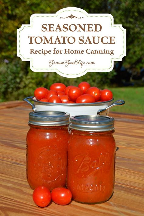 No store bought tomato sauce compares with the flavor of one made from your own tomatoes from your garden or from a local farm. This is the Tomato Sauce Recipe and method I use to home can the tomato harvest. This is a more manageable variation of Ball's "Seasoned Tomato Sauce" recipe. The ratio of ingredients is the same maintaining the safe canning properties. Canning Tomato Soup, Canning Tomatoes Recipes, Tomatoes Recipes, Preserving Recipes, Canning 101, Freezing Food, Jar Food, Tomato Soup Homemade, Canning Recipe