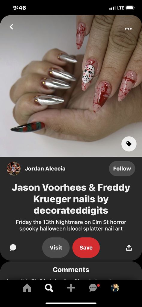 Jason Voorhees Nails, Splatter Nails, Jason Voorhees, Freddy Krueger, Spooky Halloween, Halloween Nails, Nail Art, Halloween, Nails