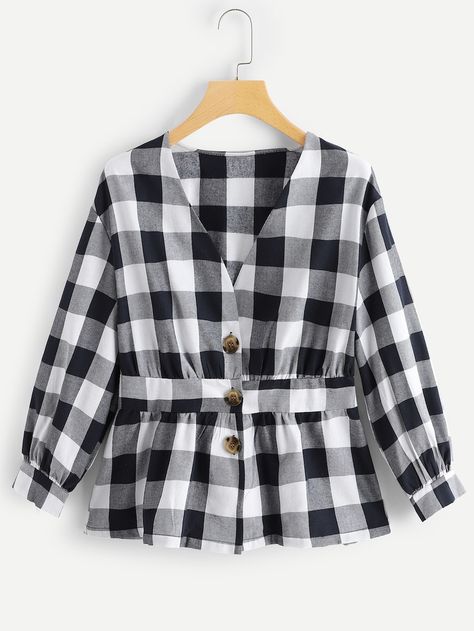 Checked Tops For Women, Trendy Short Sleeve Plaid Blouse, Check Shirt Design For Women Pakistani, Check Shirts For Girls, Cheap Gingham Button-up Blouse, Casual Plaid Shirt, Checked Blouse, Fall Blouse, Fashion Tops Blouse