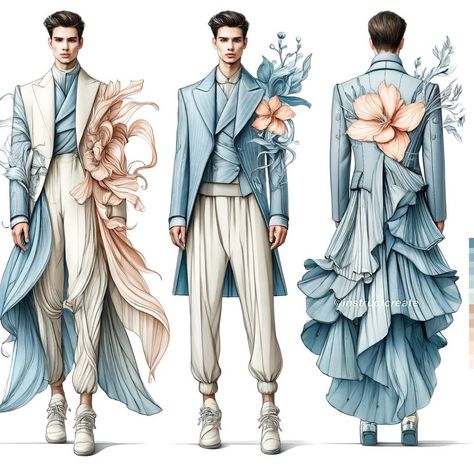 met gala 2024 male version💗 Fashion Sketches Men, Man Dress Design, Croquis Fashion, Gender Fluid Fashion, Kemeja Lelaki, Fashion Illustration Collage, Fancy Suit, Fairytale Fashion, Mens Trendy Outfits