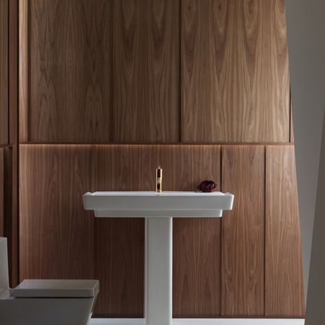 Wood wall Wood Panelling Walls, Panelling Walls, Wood Panelling, Free Standing Vanity, Standing Vanity, Wood Walls, Bath Room, Wall Ideas, Be Nice