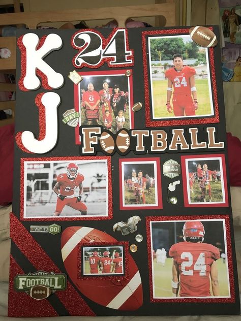 Senior Football Scrapbook Ideas, Football Poster For Homecoming, Decorating Senior Football Locker, Hoco Posters For Football Players, Homecoming Boards Ideas Football, Senior Week Locker Decorations, Youth Football Homecoming Poster Ideas, Homecoming Ideas For Football Players, Senior Night Posters Basketball Diy