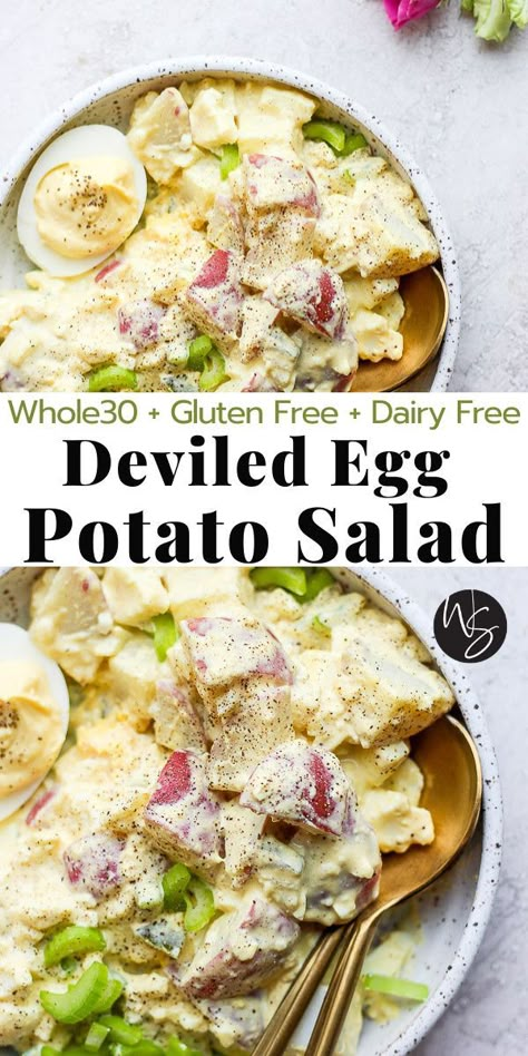 Deviled Egg Potato Salad Recipe, Egg Potato Salad Recipe, Gluten Free Potato Salad, Dairy Free Potato Salad, Egg Potato Salad, Delicious Potato Salad, Making Potato Salad, Deviled Egg Potato Salad, Egg Potato