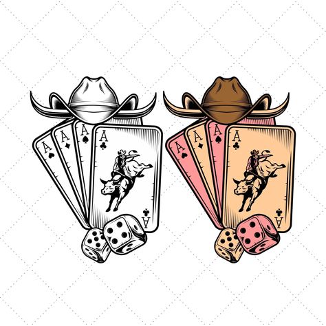 Team Roper Tattoos, Deadmans Hand Tattoo Design, Western Card Tattoo, Western Cricut Designs, Wild West Tattoo, Cowboy Hat Tattoo, Bull Skull Tattoos, Western Logo, Cowboy Tattoos