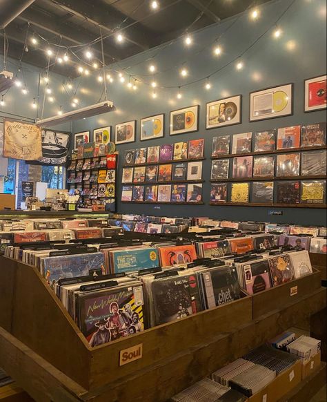 Record Shop Aesthetic Vintage, Cozy Record Store, Seattle Record Store, Record Store Interior, 90s Record Store, 70s Record Store, Music Shop Aesthetic, Vinyl Shop Aesthetic, Music Store Aesthetic