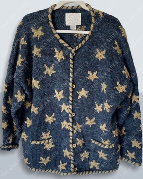 Knit Star, Star Cardigan, Suits Usa, Crochet Star, Crochet Stars, Coraline, Wool Cardigan, Vintage Wool, Vintage Sweaters