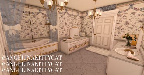 #bloxburgbuild #bloxburg #bathroom #coquette #vintage #aesthetic MADE BY ME Coquette Bloxburg House Bathroom, Bloxburg House Croquette, Coquette Bloxburg Room Ideas, Bloxburg Bathroom Aesthetic, Bloxburg Cottage Bathroom, Victorian Interior Bloxburg, Vintage Bloxburg House Interior, Vintage Bloxburg Room, Bloxburg House Color Pallete