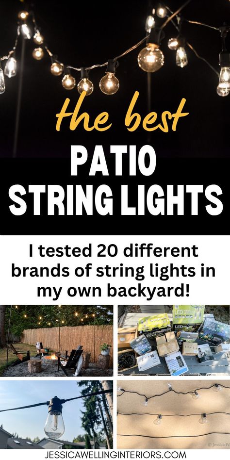 The Best Patio String Lights: I tested 20 different brands in my own backyard! collage of photos of string lights being tested Backyard Led Lights, Industrial String Lights, Patio Lighting Ideas, Budget Friendly Lighting, Backyard String Lights, Led Globe String Lights, Lighting Hacks, Hanging String Lights, Family Projects