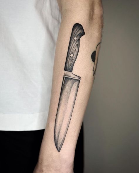 chef knife for @marymisomiso - thank you... - Mo Ducommun Tattoos | Facebook Chef Knife Tattoo, Chef Tattoo, Knife Tattoo, Chef Knife, Inspirational Tattoos, Art Tattoo, Chef, Thank You, Tattoos