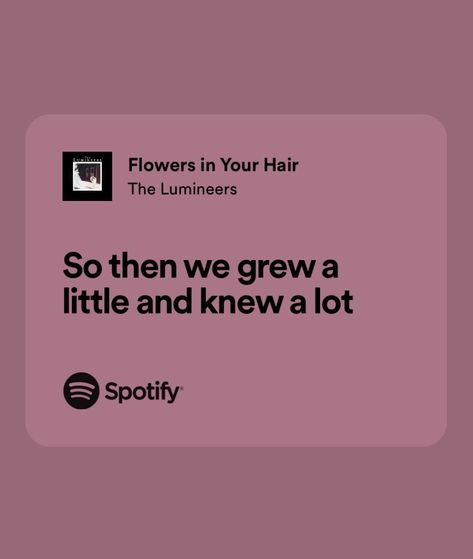 The Lumineers Flowers In Your Hair, Flowers In Your Hair Lumineers, Lumineers Quotes, The Lumineers Quotes, Song Lyrics For Senior Quotes, Lumineers Lyrics, Kiara Core, Grad Quotes, Flowers In Your Hair