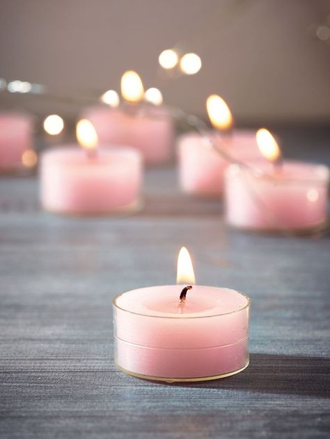 Colour Display, Candle In The Wind, Candle Glow, Aroma Candle, Light Candles, Candle Aesthetic, Pink Tea, Tea Candles, Pink Candles