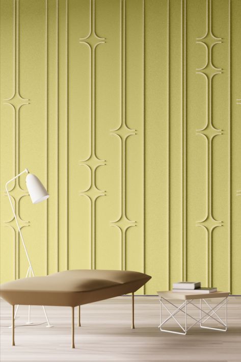 Acoustic Interior Design, Minimal Wall Panelling, Interior Design Feature Wall, Groove Pattern On Wall, Wall Pannel Ideas, Mexico Night, Panelling Ideas, Fabric Wall Panels, Felt Products