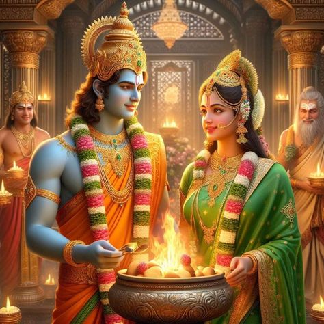 Radhakrishna Anime, Prabhu Ram, Baby Murugan Paintings, Shree Ram Photos, सीता राम, Sita Photo, Ram Sita Photo, Jai Ram, Punjabi Wedding Couple